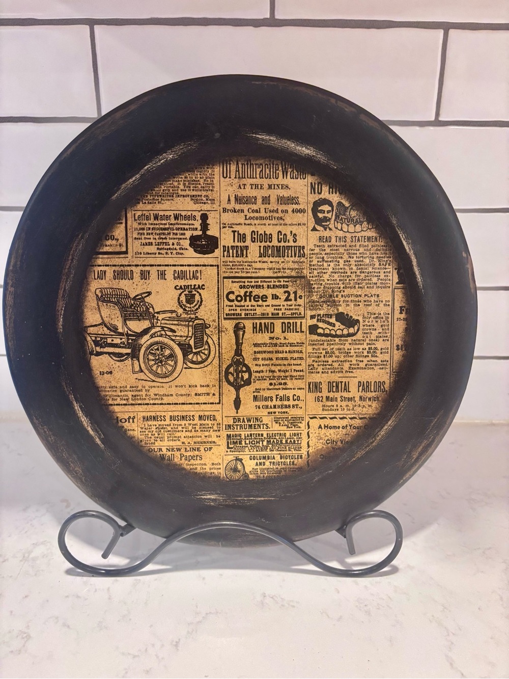 Decorative Vintage Newspaper Serving Tray - Black and Tan